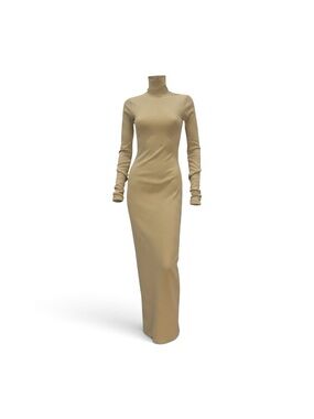 Eterne Long Slim Turtleneck Maxi Dress in Beige